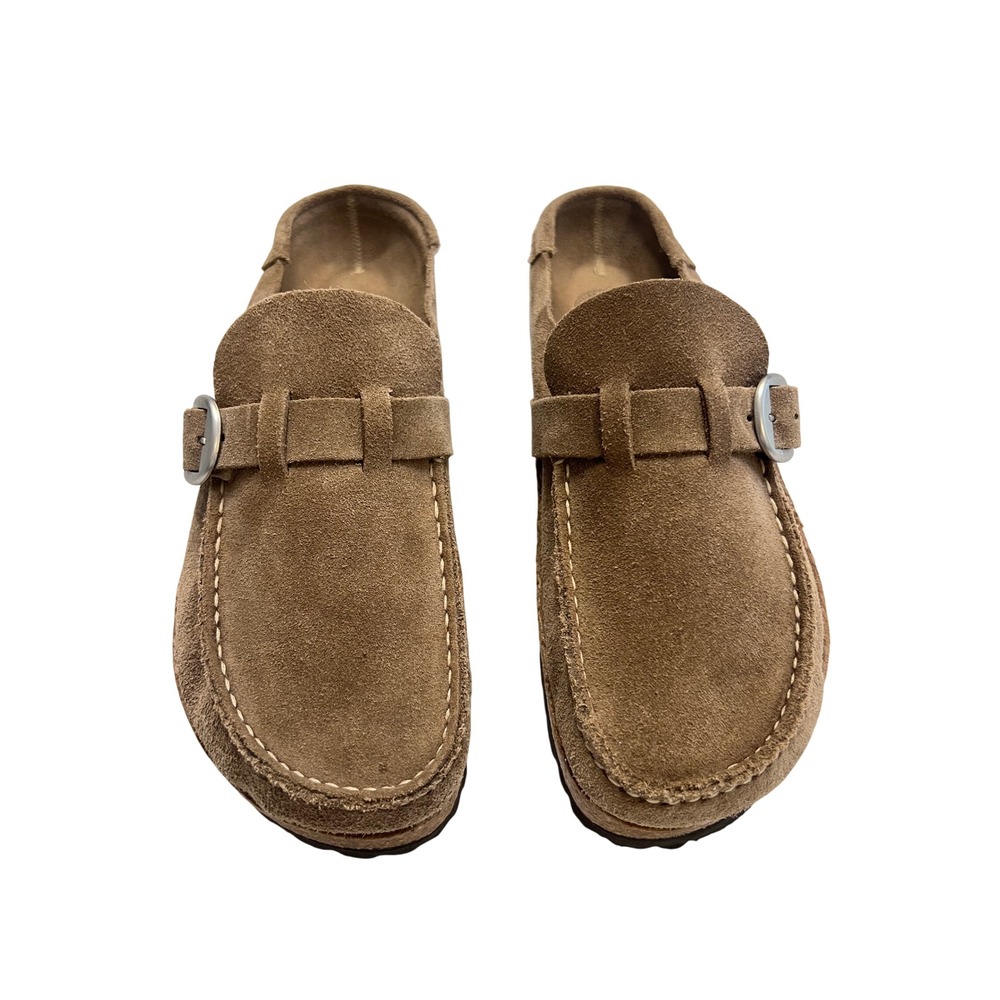 Birkenstock Buckley Taupe Brown Suede Buckle Clog Mules Size 40 L9 M7